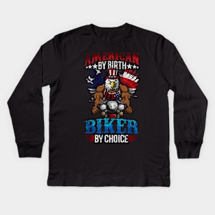 4th of July Bald Eagle Biker Motorcycle Uncle Sam Hat Gift Kids Long Sleeve T-Shirt